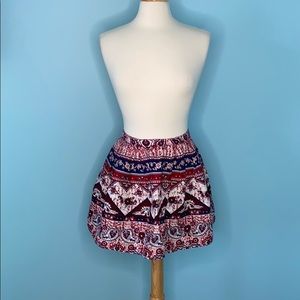 Tribal Print Skirt Mini Pleated Navy Red Thick 1022